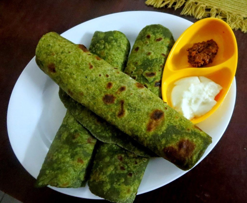 Palak Paratha served in  a plate